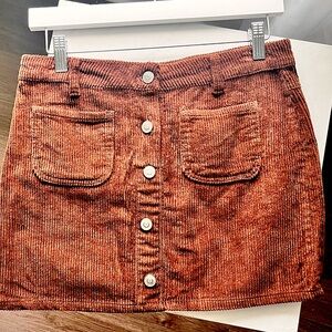 chestnut brown button up corduroy mini skirt